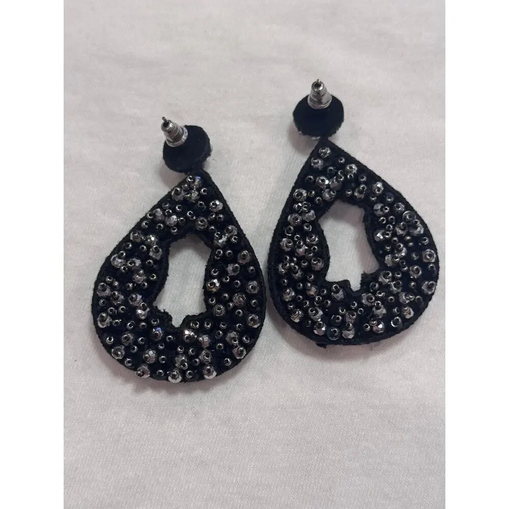 Lori Weitzner Clio Statement Earrings Charcoal Black Drop Earrings Sparkle